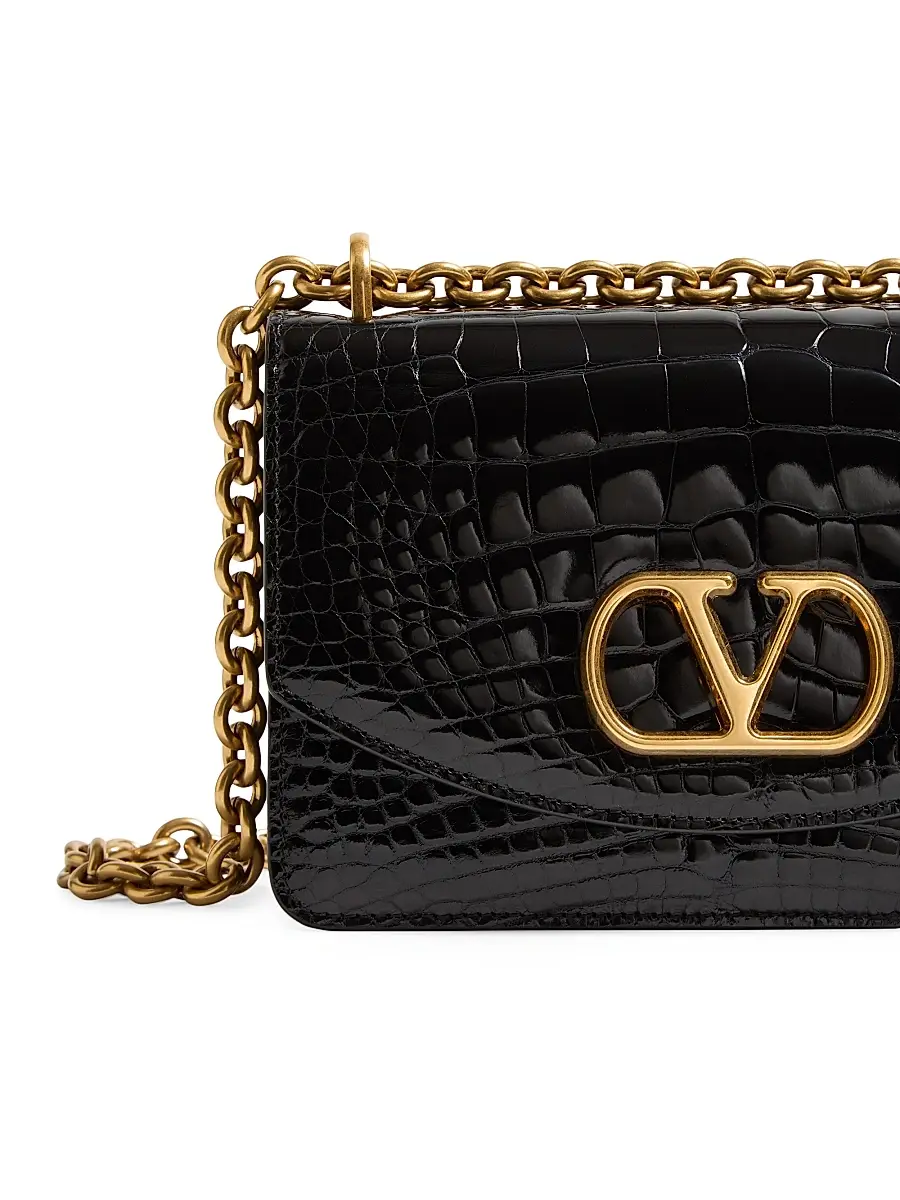 Valentino Women's Vain Small Shoulder Bag in Crocodile Leather - Black | Thumbnail 6 Valentino Women's Vain Small Shoulder Bag in Crocodile Leather - Black | Thumbnail 6