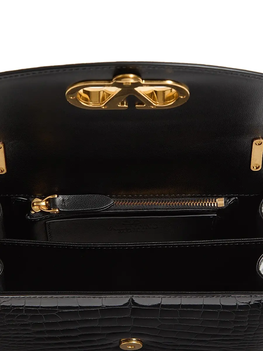 Valentino Women's Vain Small Shoulder Bag in Crocodile Leather - Black | Thumbnail 7 Valentino Women's Vain Small Shoulder Bag in Crocodile Leather - Black | Thumbnail 7