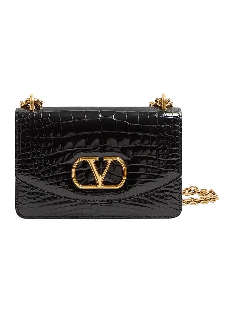 Women's Vain Small Shoulder Bag in Crocodile Leather - Black Women's Vain Small Shoulder Bag in Crocodile Leather - Black