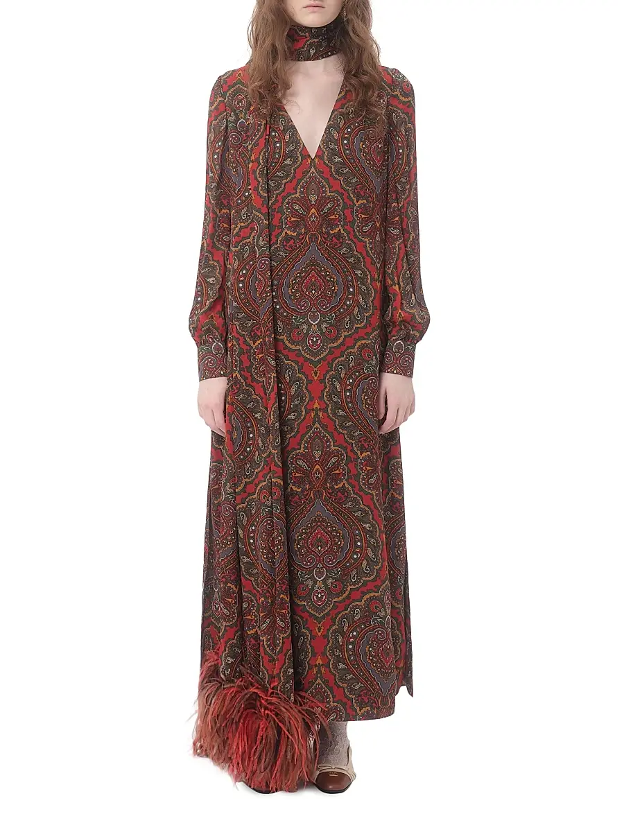 Valentino Women's Georgette Midi Dress with Voyage Imaginaire Cashmere Print | Thumbnail 2 Valentino Women's Georgette Midi Dress with Voyage Imaginaire Cashmere Print | Thumbnail 2