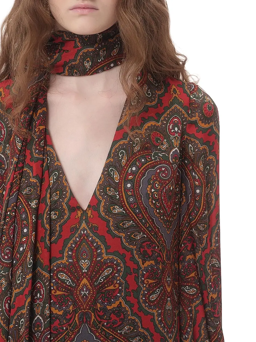 Valentino Women's Georgette Midi Dress with Voyage Imaginaire Cashmere Print | Thumbnail 5 Valentino Women's Georgette Midi Dress with Voyage Imaginaire Cashmere Print | Thumbnail 5