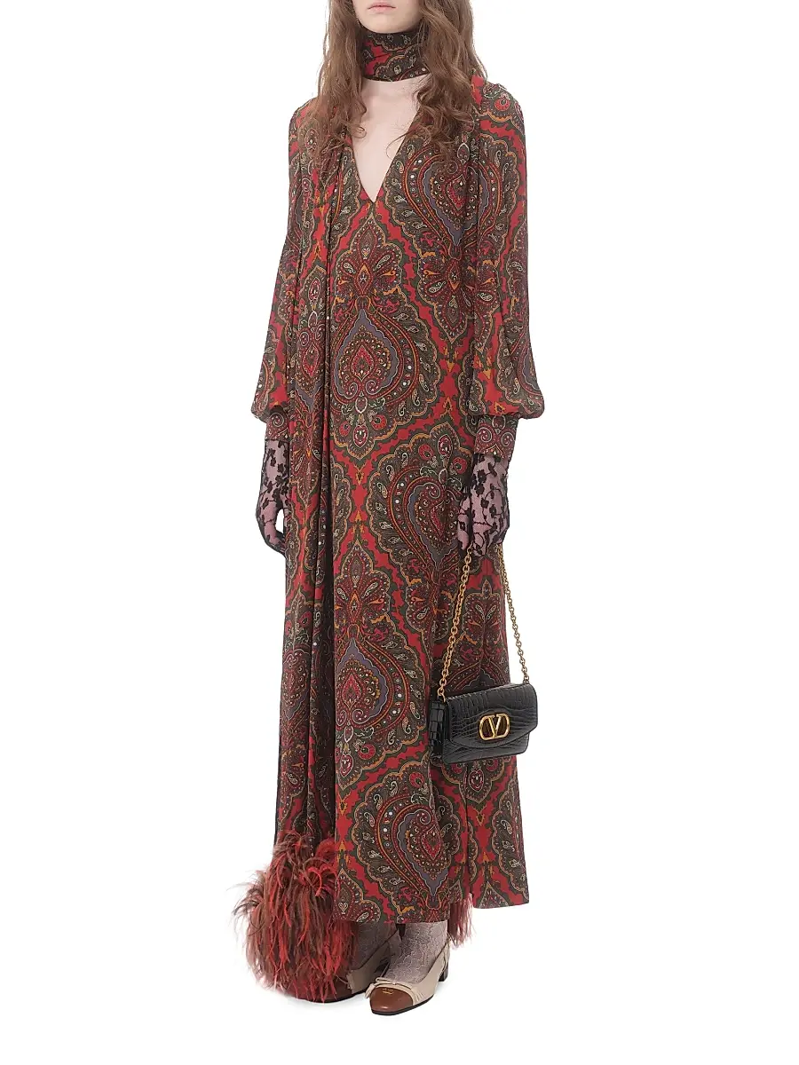 Valentino Women's Georgette Midi Dress with Voyage Imaginaire Cashmere Print | Thumbnail 8 Valentino Women's Georgette Midi Dress with Voyage Imaginaire Cashmere Print | Thumbnail 8