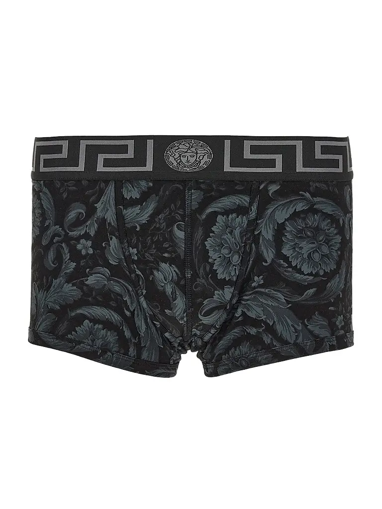 Versace Men's All Over Baroque Print Trunk Brief - Black Grey | Image 1 Versace Men's All Over Baroque Print Trunk Brief - Black Grey | Image 1
