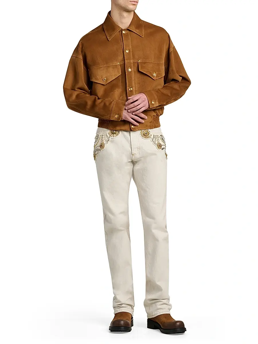 Versace Men's Suede Drop-Shoulder Blouson Jacket | Thumbnail 2 Versace Men's Suede Drop-Shoulder Blouson Jacket | Thumbnail 2