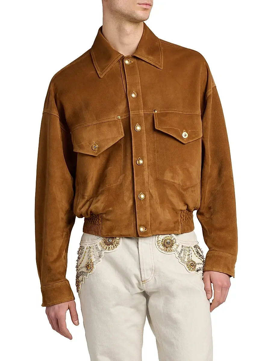 Versace Men's Suede Drop-Shoulder Blouson Jacket | Thumbnail 3 Versace Men's Suede Drop-Shoulder Blouson Jacket | Thumbnail 3