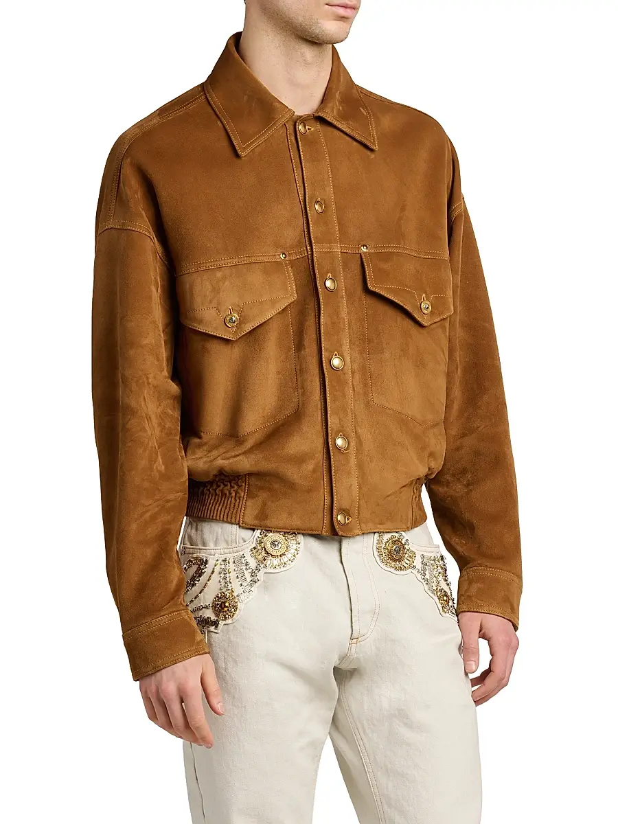 Versace Men's Suede Drop-Shoulder Blouson Jacket | Thumbnail 4 Versace Men's Suede Drop-Shoulder Blouson Jacket | Thumbnail 4
