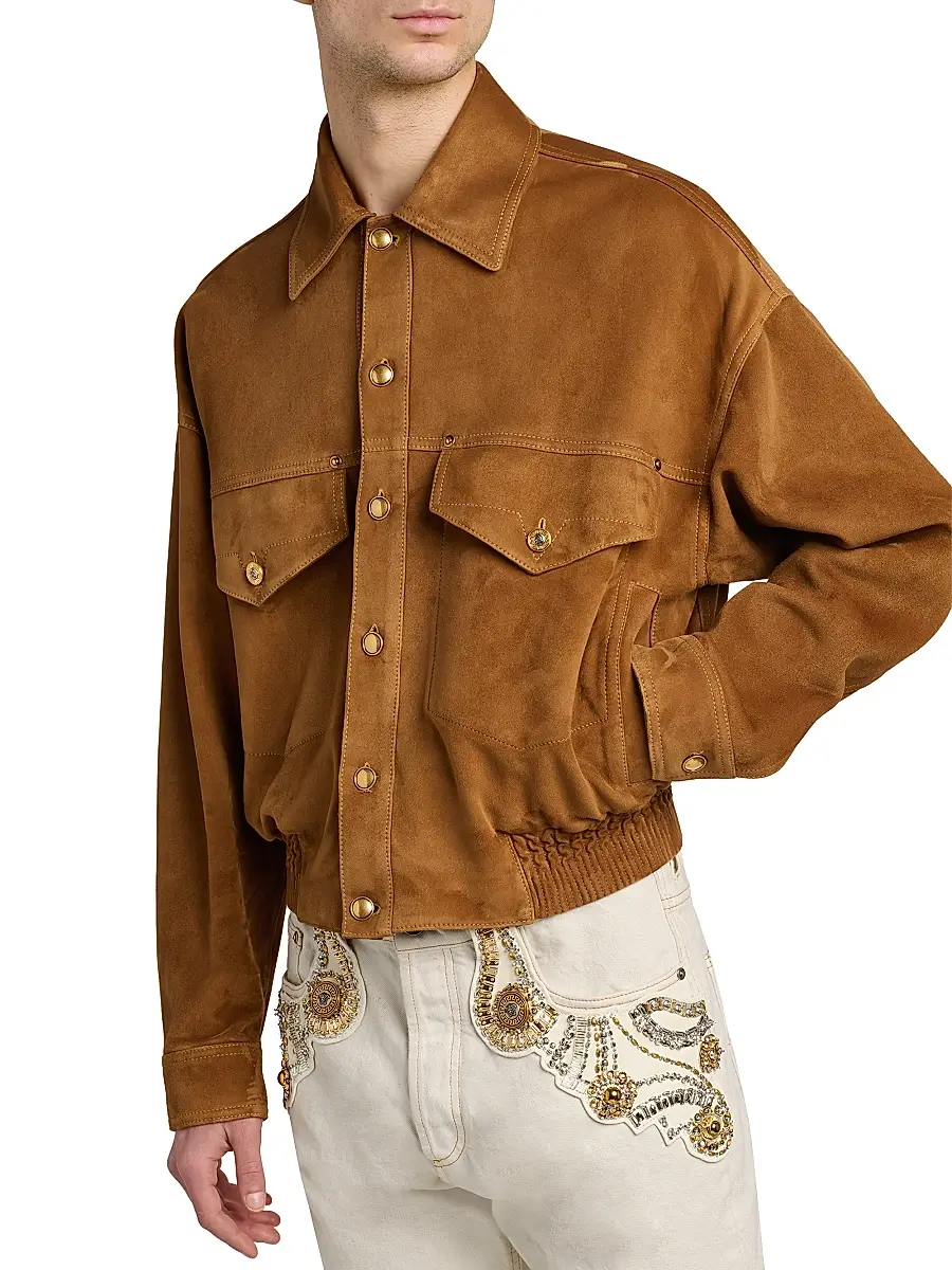 Versace Men's Suede Drop-Shoulder Blouson Jacket | Thumbnail 6 Versace Men's Suede Drop-Shoulder Blouson Jacket | Thumbnail 6