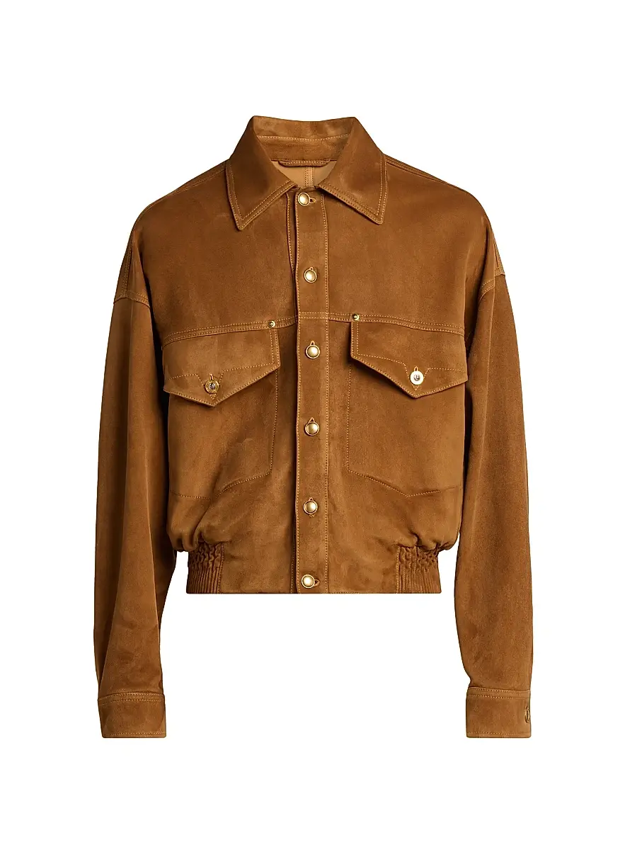 Versace Men's Suede Drop-Shoulder Blouson Jacket - Brown | Image 1 Versace Men's Suede Drop-Shoulder Blouson Jacket - Brown | Image 1