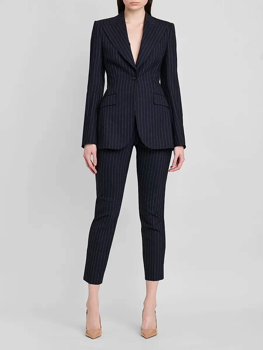 Dolce & Gabbana Women's Pinstriped Stretch Virgin-Wool Single-Breasted Blazer | Thumbnail 2