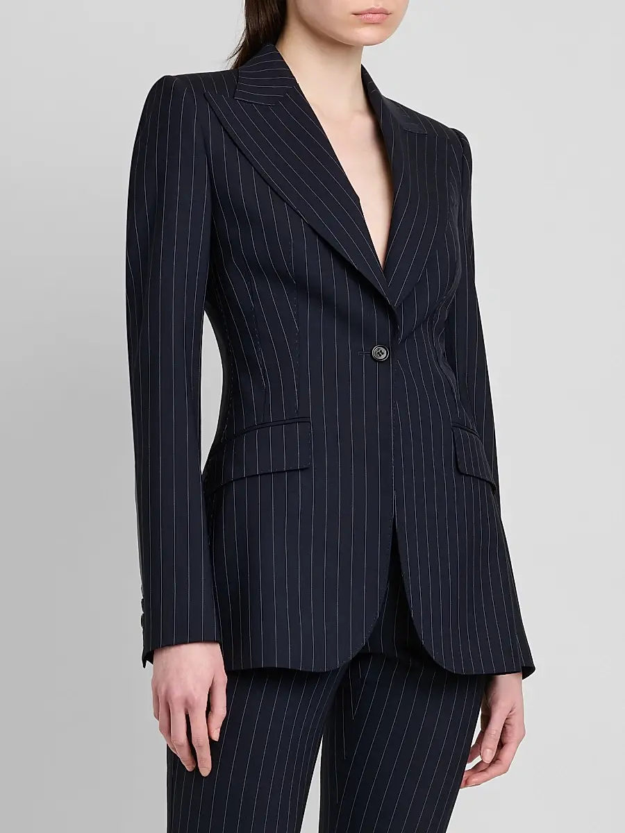 Dolce & Gabbana Women's Pinstriped Stretch Virgin-Wool Single-Breasted Blazer | Thumbnail 4