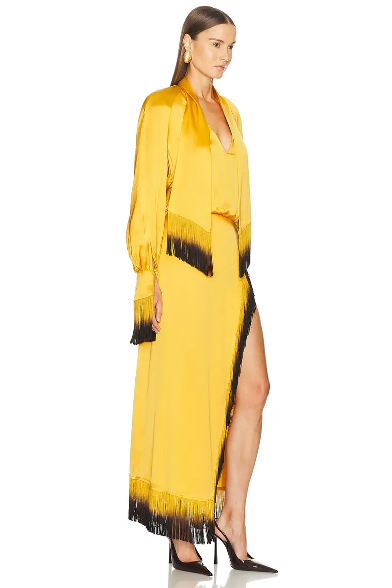 Rowen Rose Satin Fringe Maxi Dress | Thumbnail 2 Rowen Rose Satin Fringe Maxi Dress | Thumbnail 2