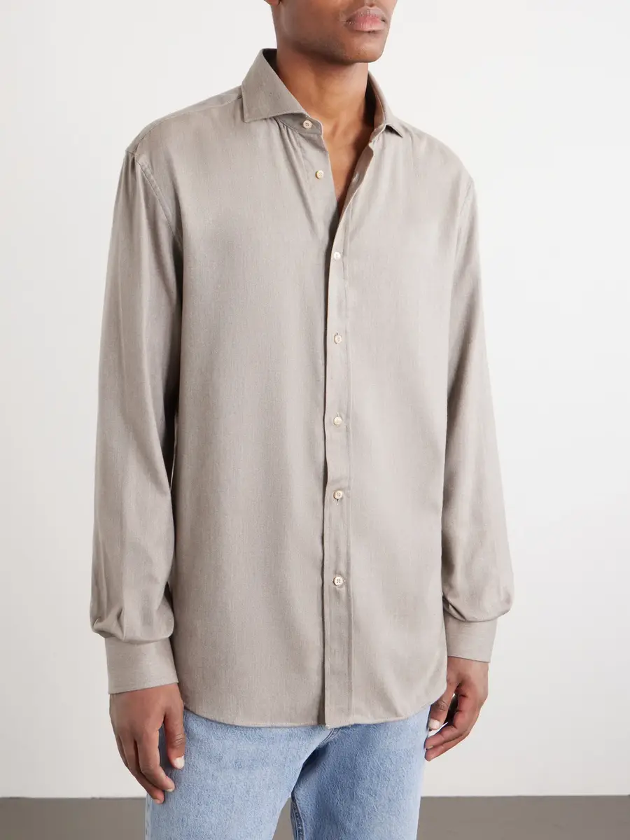 Brunello Cucinelli Herringbone Cotton and Lyocell-Blend Shirt - Men | Thumbnail 3 Brunello Cucinelli Herringbone Cotton and Lyocell-Blend Shirt - Men | Thumbnail 3