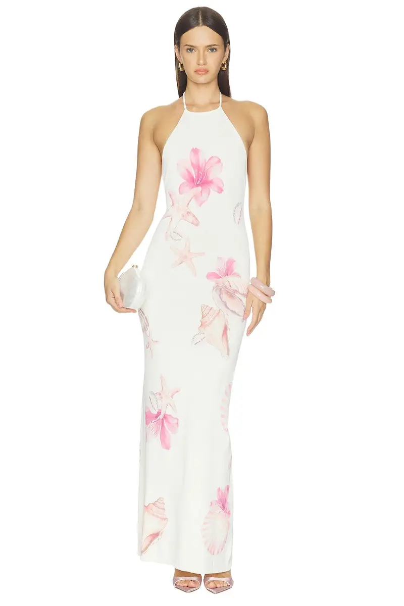 Theia Floral Print Halter Maxi Dress Theia Floral Print Halter Maxi Dress