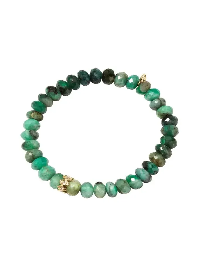 8mm Natural Emerald Bracelet with Marquise Evil Eye Rondelle