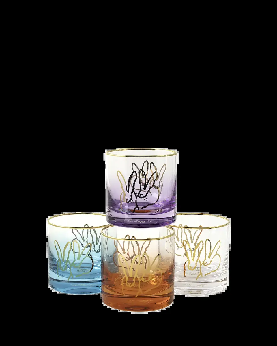 Hunt Slonem Jewel Tone Double Bunny 10 oz. Old-Fashioned Glasses, Set of 4 | Thumbnail 2 Hunt Slonem Jewel Tone Double Bunny 10 oz. Old-Fashioned Glasses, Set of 4 | Thumbnail 2