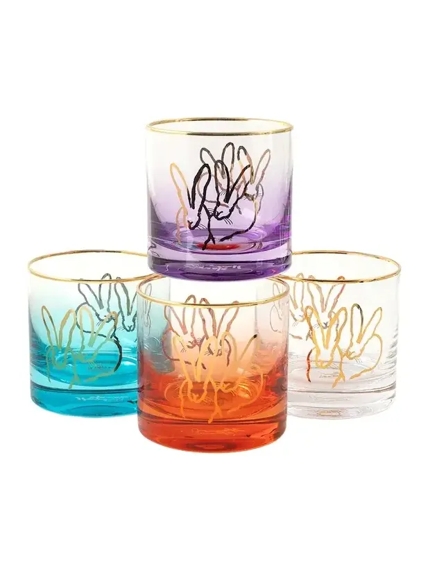 Hunt Slonem Jewel Tone Double Bunny 10 oz. Old-Fashioned Glasses, Set of 4