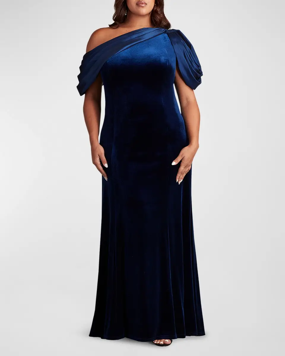 Tadashi Shoji Plus Size One-Shoulder Velvet & Satin Gown | Thumbnail 2