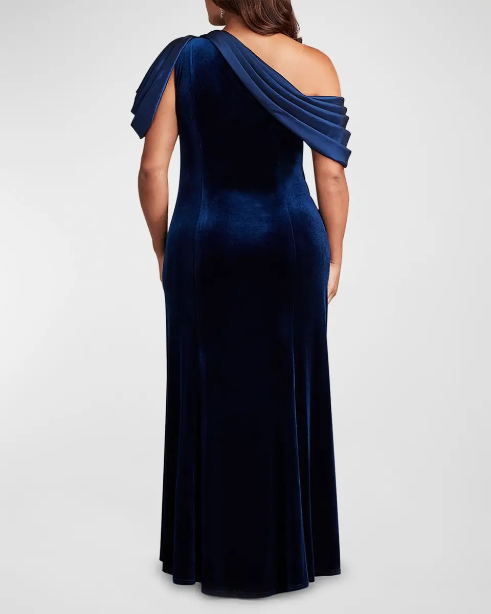 Tadashi Shoji Plus Size One-Shoulder Velvet & Satin Gown | Thumbnail 4