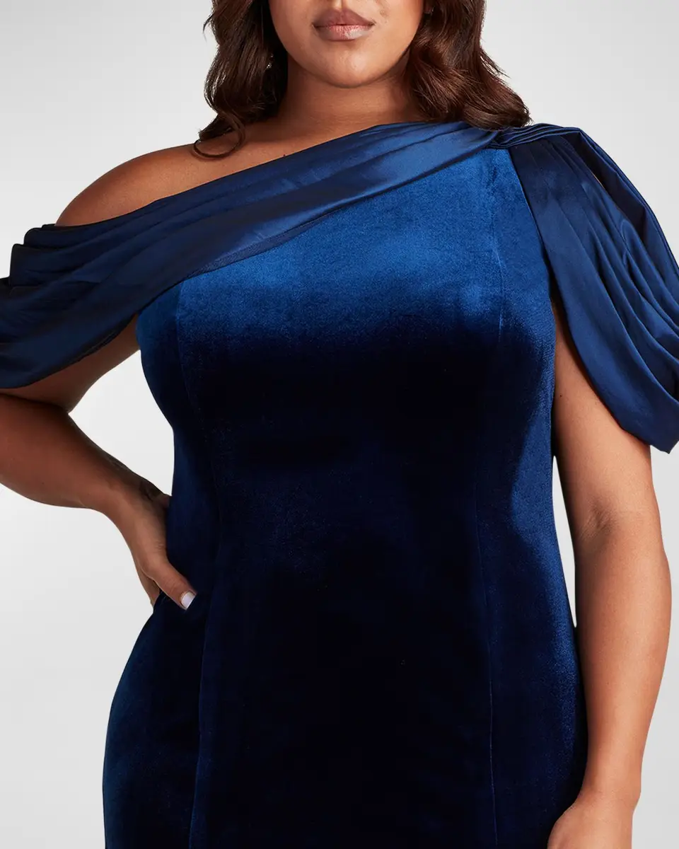Tadashi Shoji Plus Size One-Shoulder Velvet & Satin Gown | Thumbnail 5