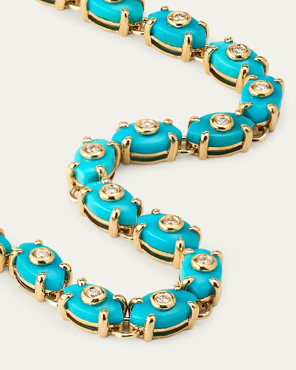 Sydney Evan 14k Gold Tiny Carved Stone Eternity Bracelet with Diamonds | Thumbnail 3