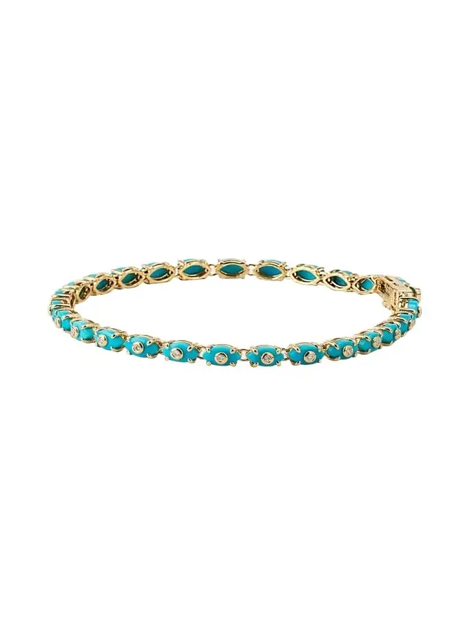 14k Gold Tiny Carved Stone Eternity Bracelet with Diamonds 14k Gold Tiny Carved Stone Eternity Bracelet with Diamonds