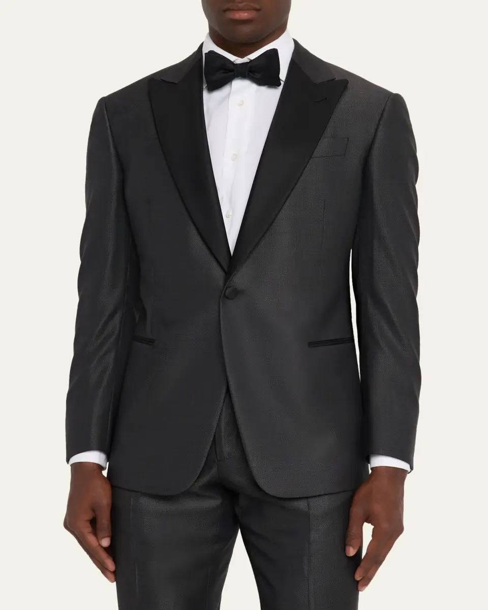 Giorgio Armani Men's Micro-Dot Silk Peak Lapel Tuxedo | Thumbnail 4 Giorgio Armani Men's Micro-Dot Silk Peak Lapel Tuxedo | Thumbnail 4