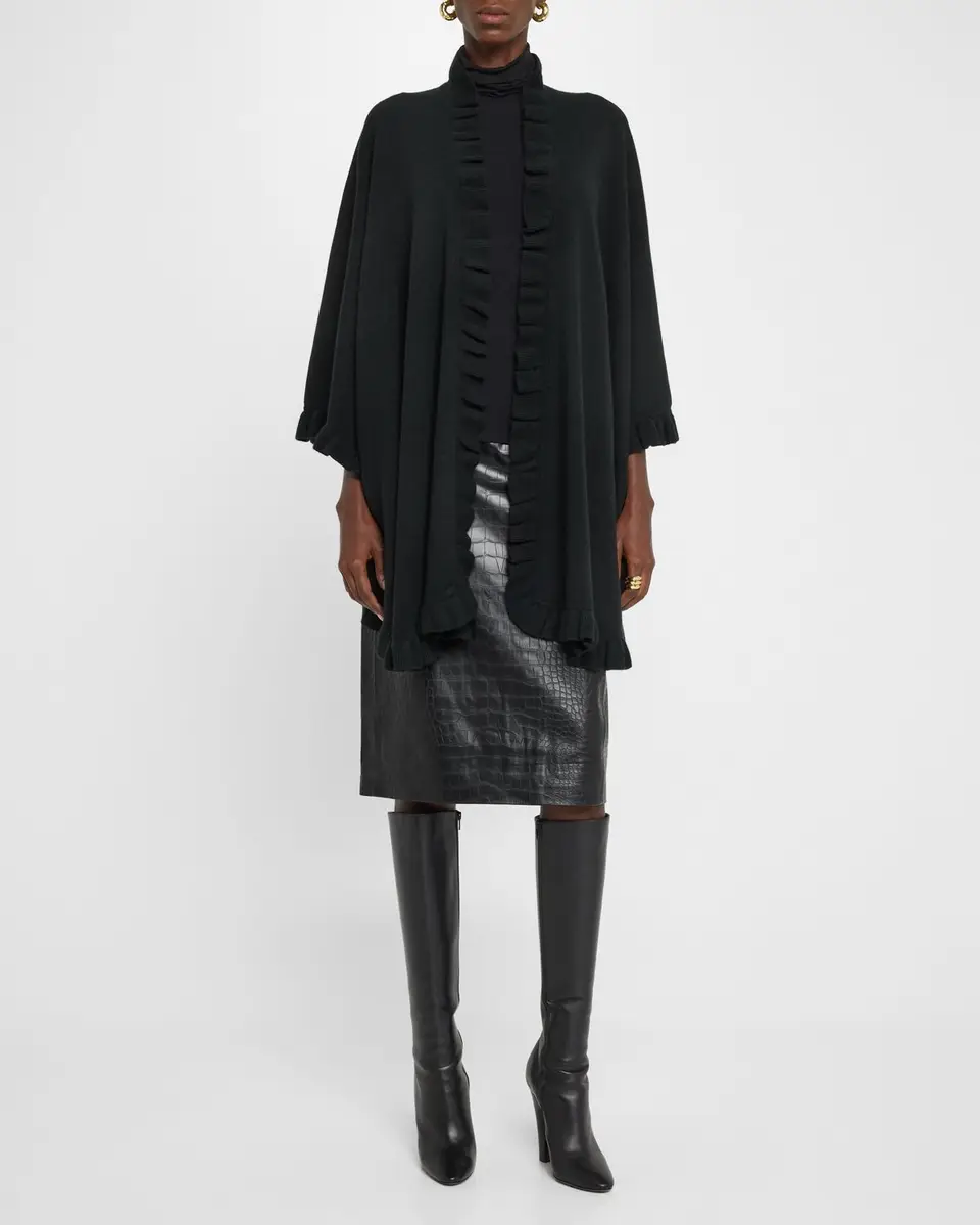 Sofia Cashmere Ruffle-Trim Cashmere Cape | Thumbnail 2