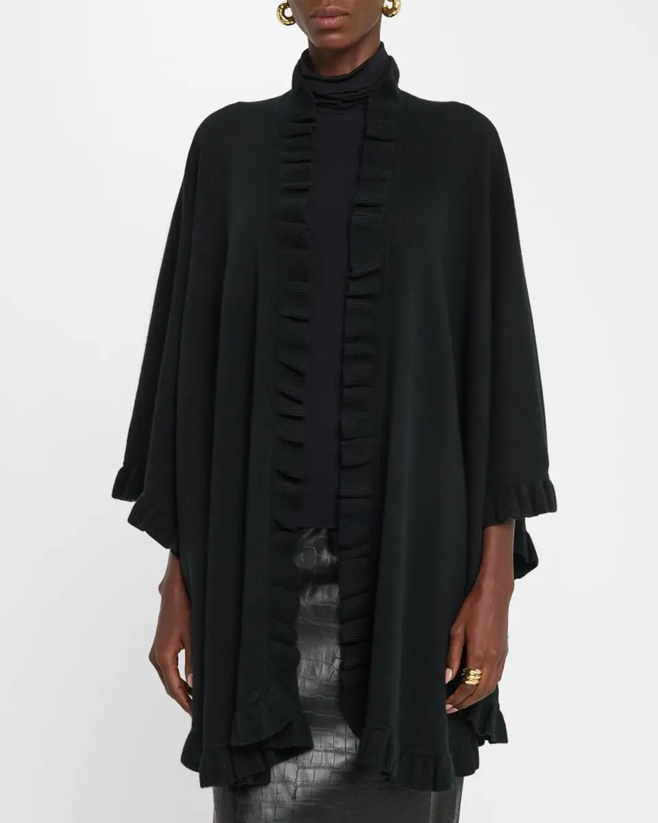 Sofia Cashmere Ruffle-Trim Cashmere Cape | Thumbnail 4