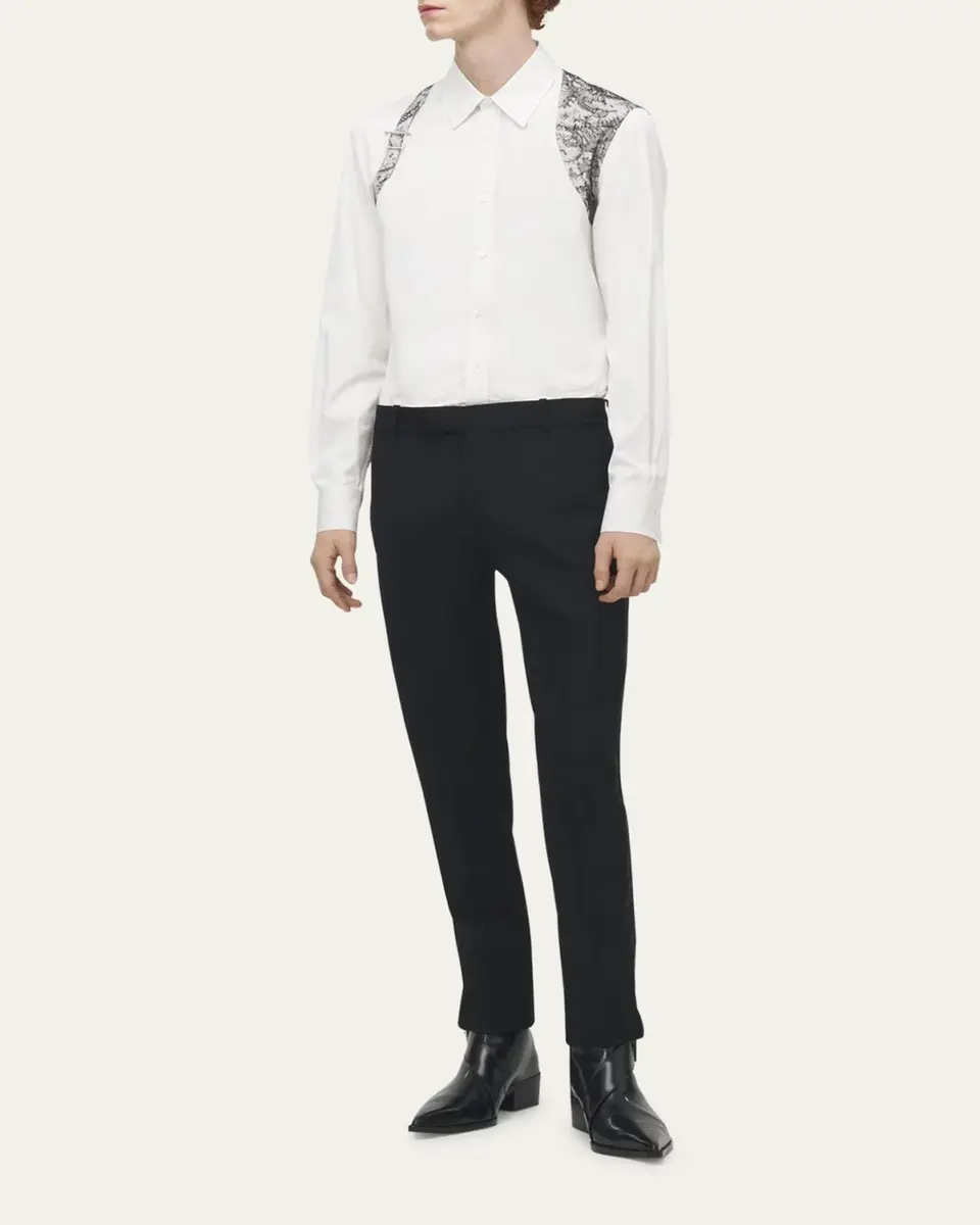 Alexander McQueen Men's Poplin Lace Harness Button-Down Shirt | Thumbnail 2 Alexander McQueen Men's Poplin Lace Harness Button-Down Shirt | Thumbnail 2