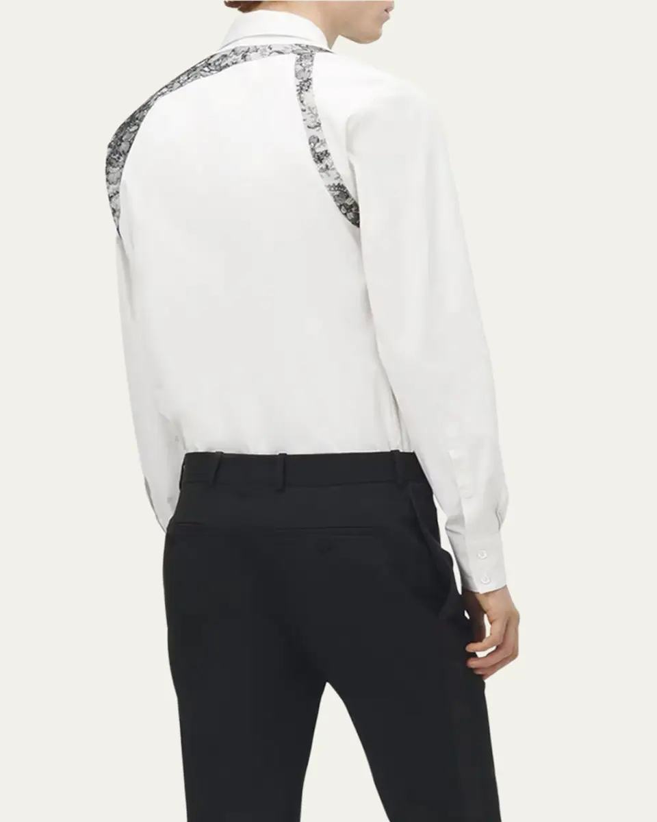 Alexander McQueen Men's Poplin Lace Harness Button-Down Shirt | Thumbnail 3 Alexander McQueen Men's Poplin Lace Harness Button-Down Shirt | Thumbnail 3