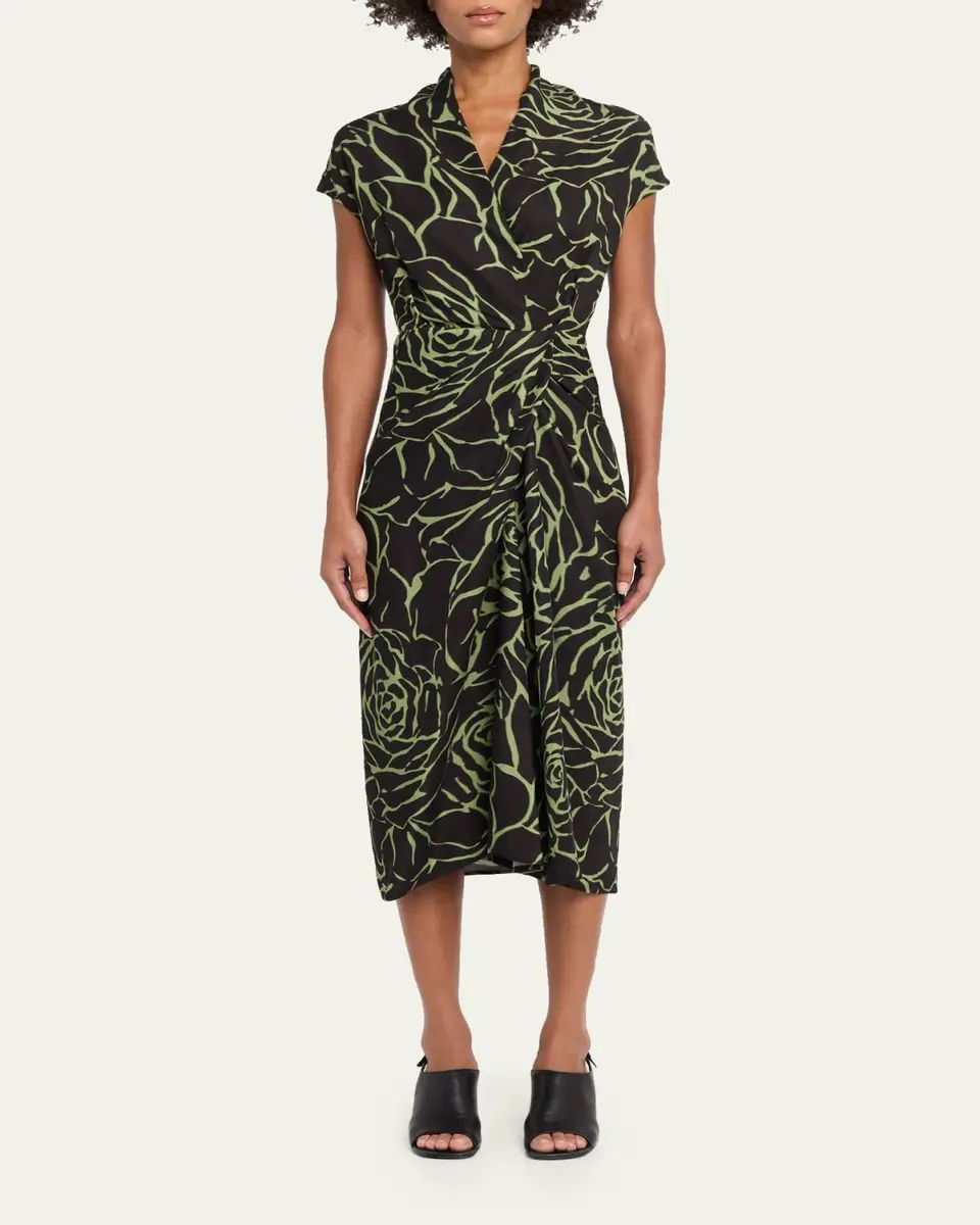 Dries Van Noten Dilian Floral Jacquard Draped Wrap Midi Dress | Thumbnail 2