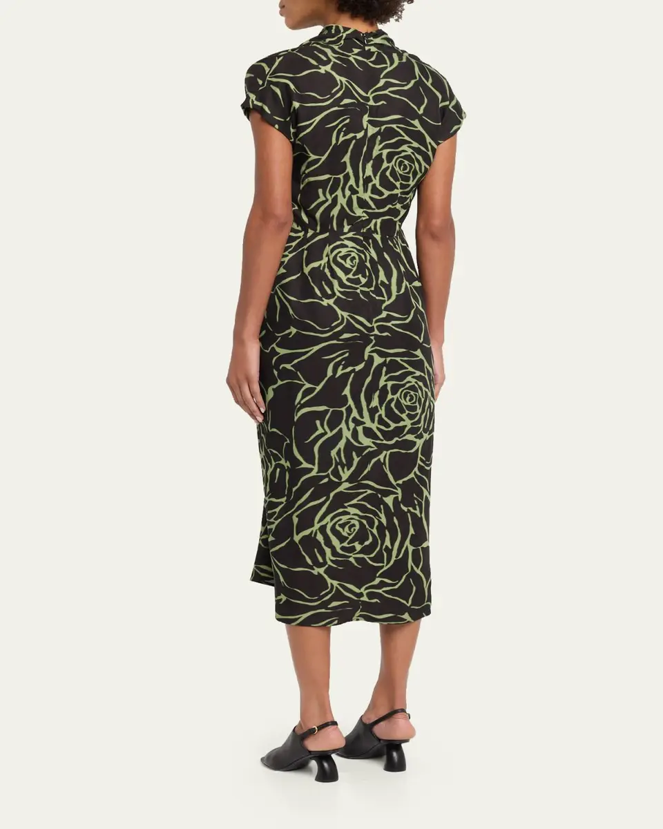 Dries Van Noten Dilian Floral Jacquard Draped Wrap Midi Dress | Thumbnail 3