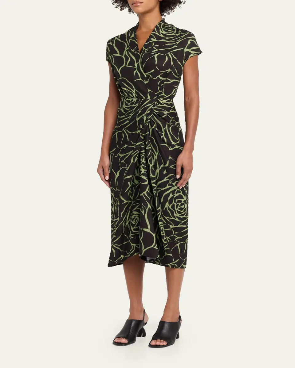 Dries Van Noten Dilian Floral Jacquard Draped Wrap Midi Dress | Thumbnail 4