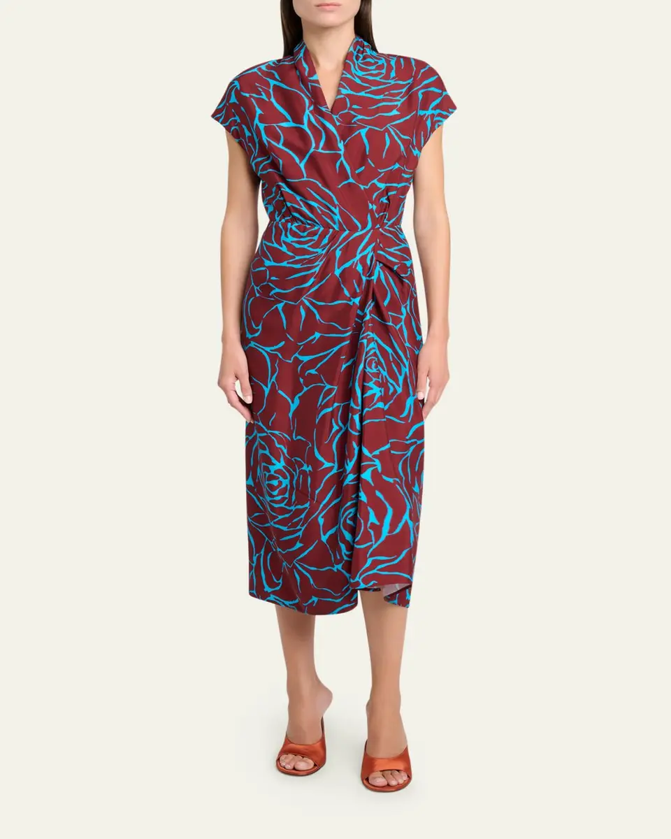 Dries Van Noten Dilian Floral Jacquard Draped Wrap Midi Dress | Thumbnail 6