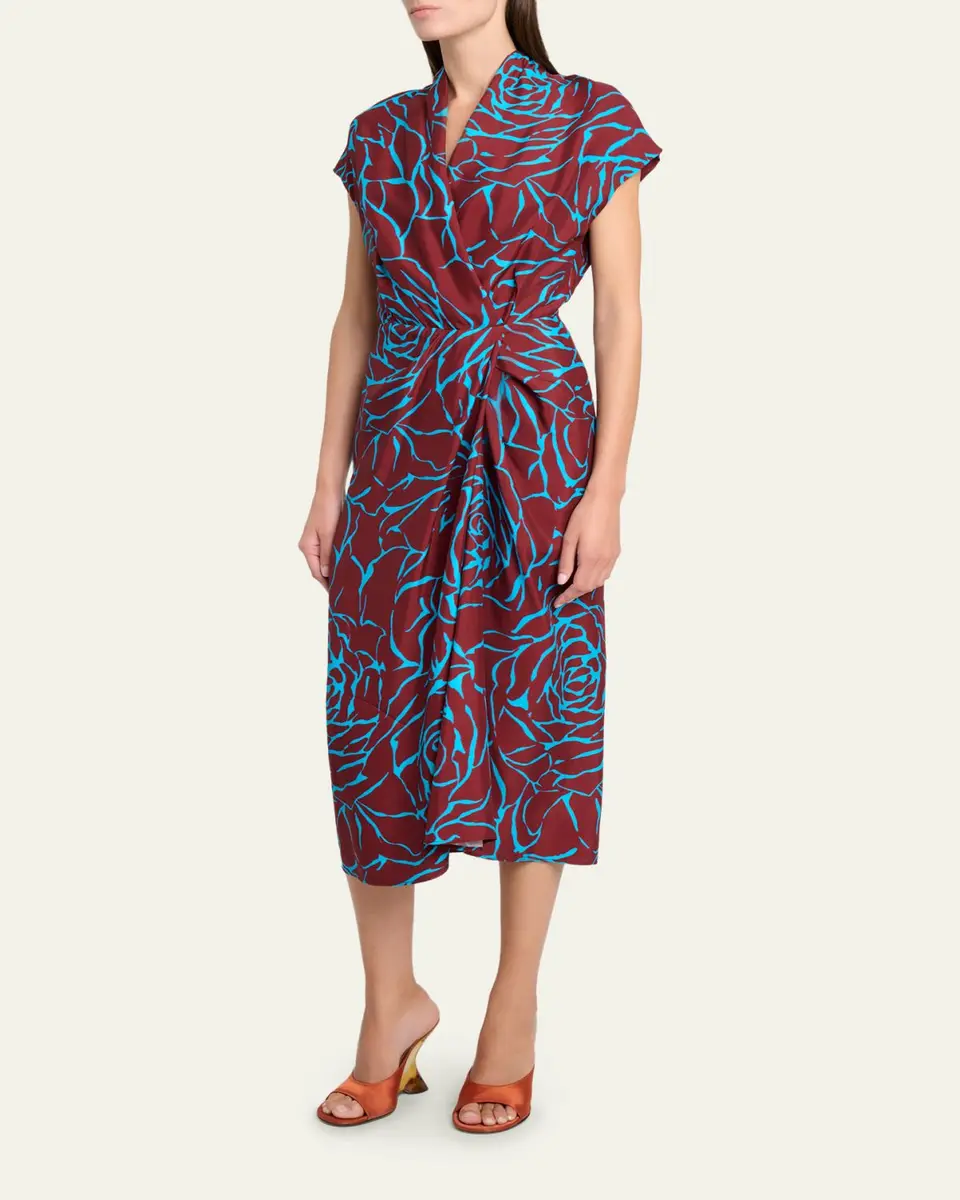 Dries Van Noten Dilian Floral Jacquard Draped Wrap Midi Dress | Thumbnail 8
