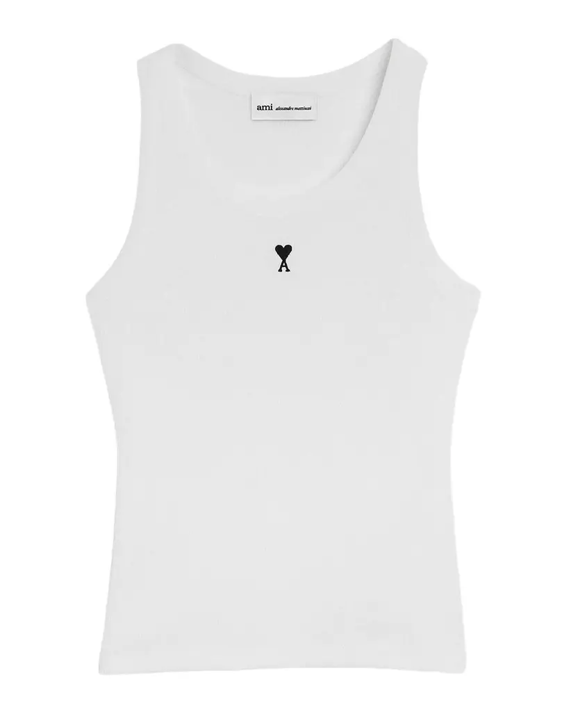 Ami Paris Contrast Ami de Coeur Embroidered Rib Tank Top | Image 1 Ami Paris Contrast Ami de Coeur Embroidered Rib Tank Top | Image 1