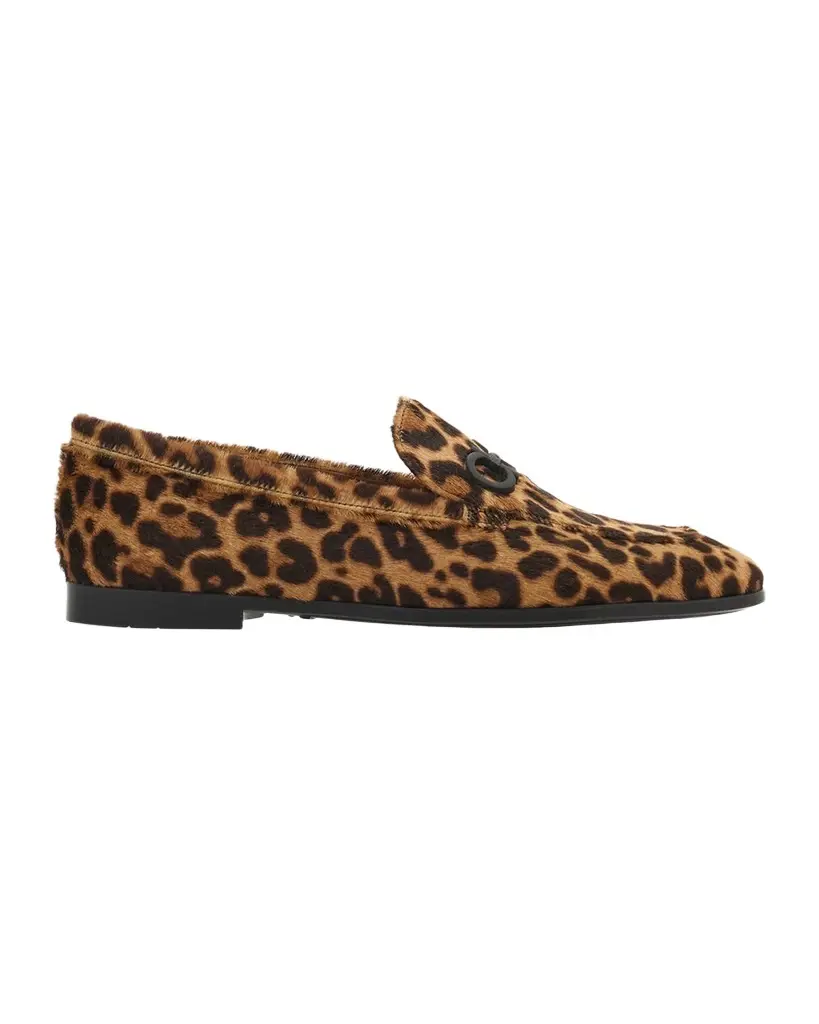 Ferragamo Soldy Leopard Calf Hair Loafers