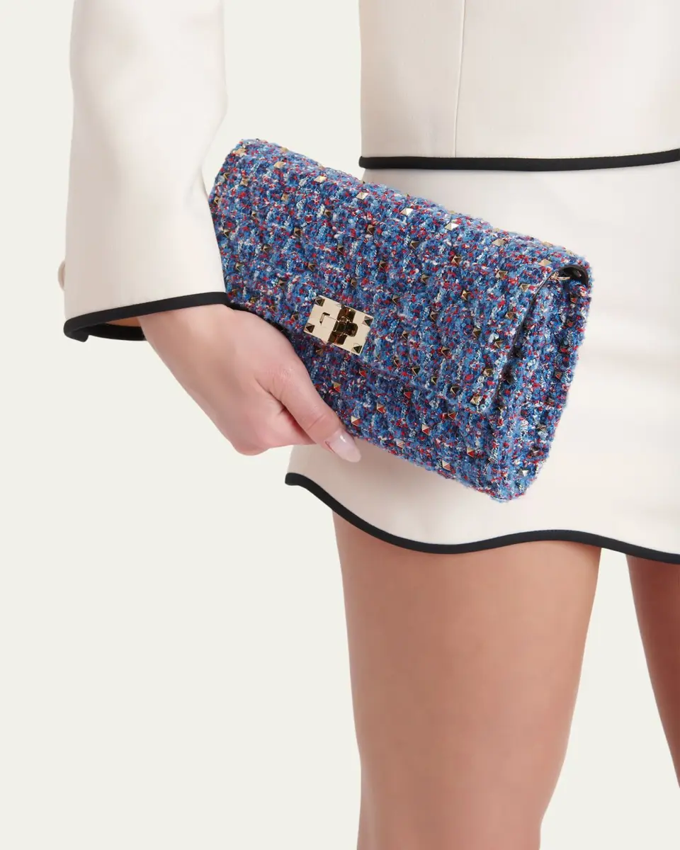Valentino Garavani Quilted Rockstud Tweed Shoulder Bag | Thumbnail 2 Valentino Garavani Quilted Rockstud Tweed Shoulder Bag | Thumbnail 2