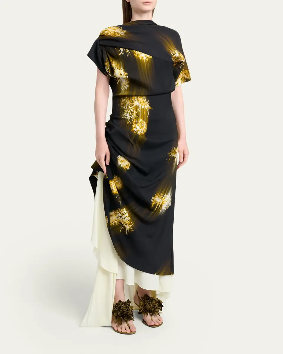 Proenza Schouler Antonella Blur Floral Draped High-Low Dress | Thumbnail 4 Proenza Schouler Antonella Blur Floral Draped High-Low Dress | Thumbnail 4