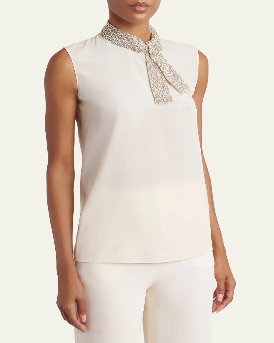 Valentino Garavani Silk Tie Neck Sleeveless Blouse | Thumbnail 4 Valentino Garavani Silk Tie Neck Sleeveless Blouse | Thumbnail 4