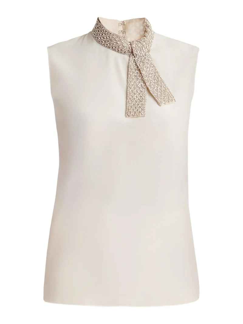 Silk Tie Neck Sleeveless Blouse Silk Tie Neck Sleeveless Blouse
