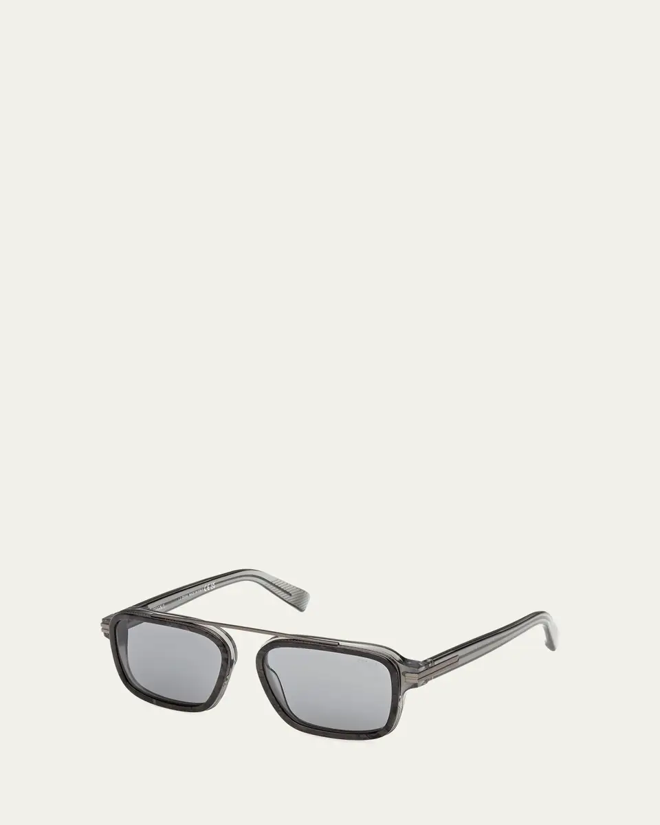 Zegna Men's Acetate and Titanium Rectangle Sunglasses | Thumbnail 2 Zegna Men's Acetate and Titanium Rectangle Sunglasses | Thumbnail 2