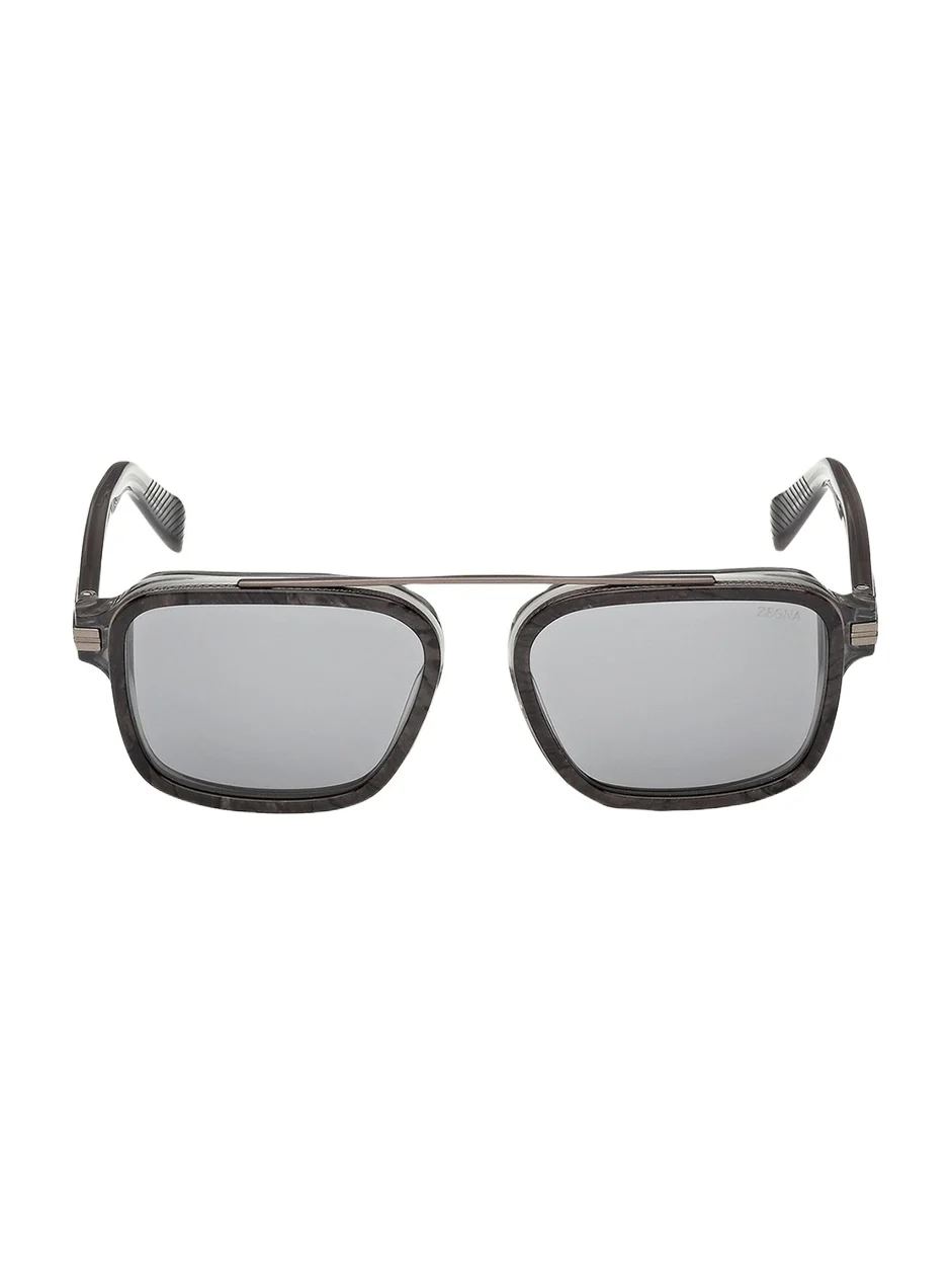 Zegna Men's Acetate and Titanium Rectangle Sunglasses