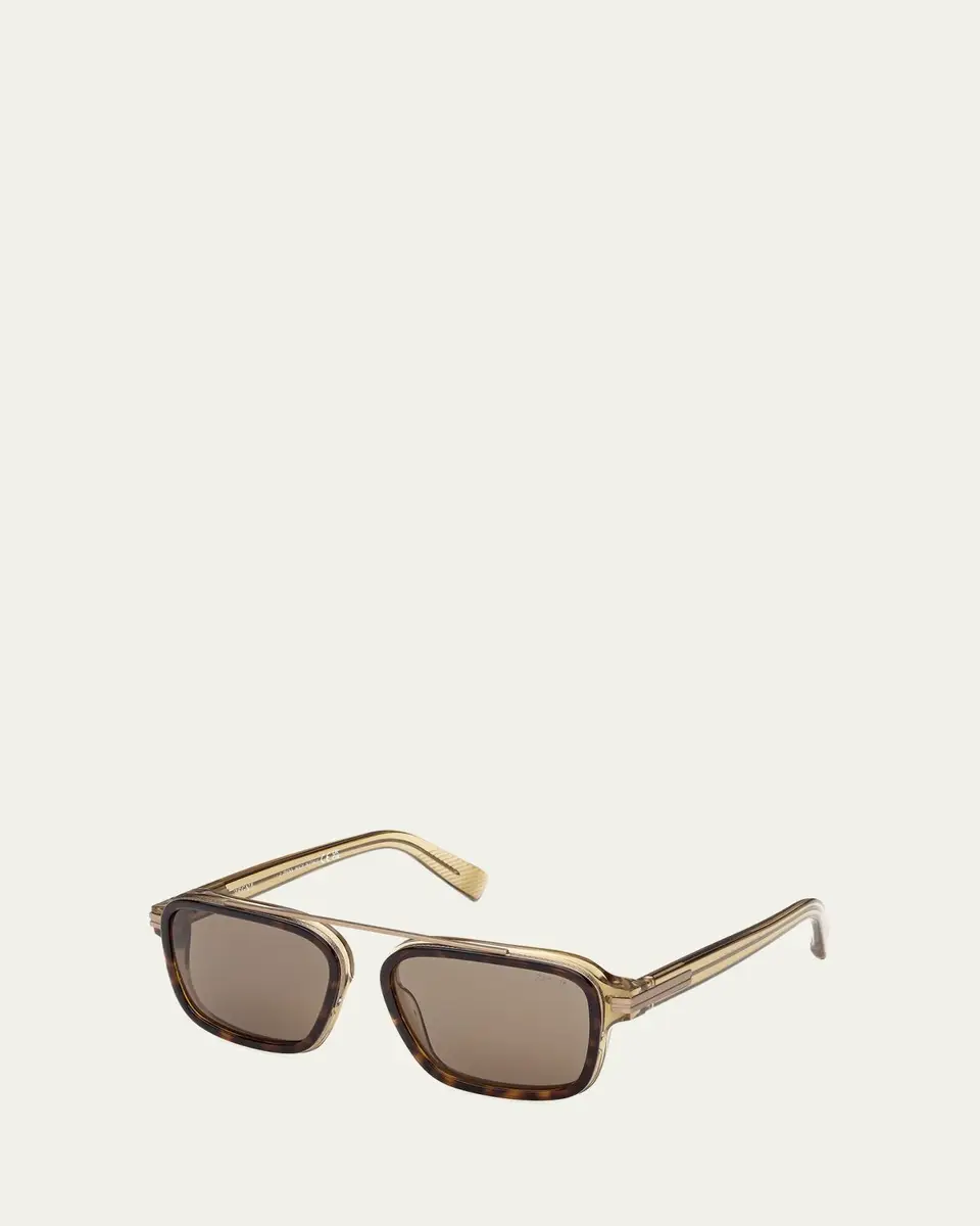 Zegna Men's Acetate and Titanium Rectangle Sunglasses | Thumbnail 2 Zegna Men's Acetate and Titanium Rectangle Sunglasses | Thumbnail 2