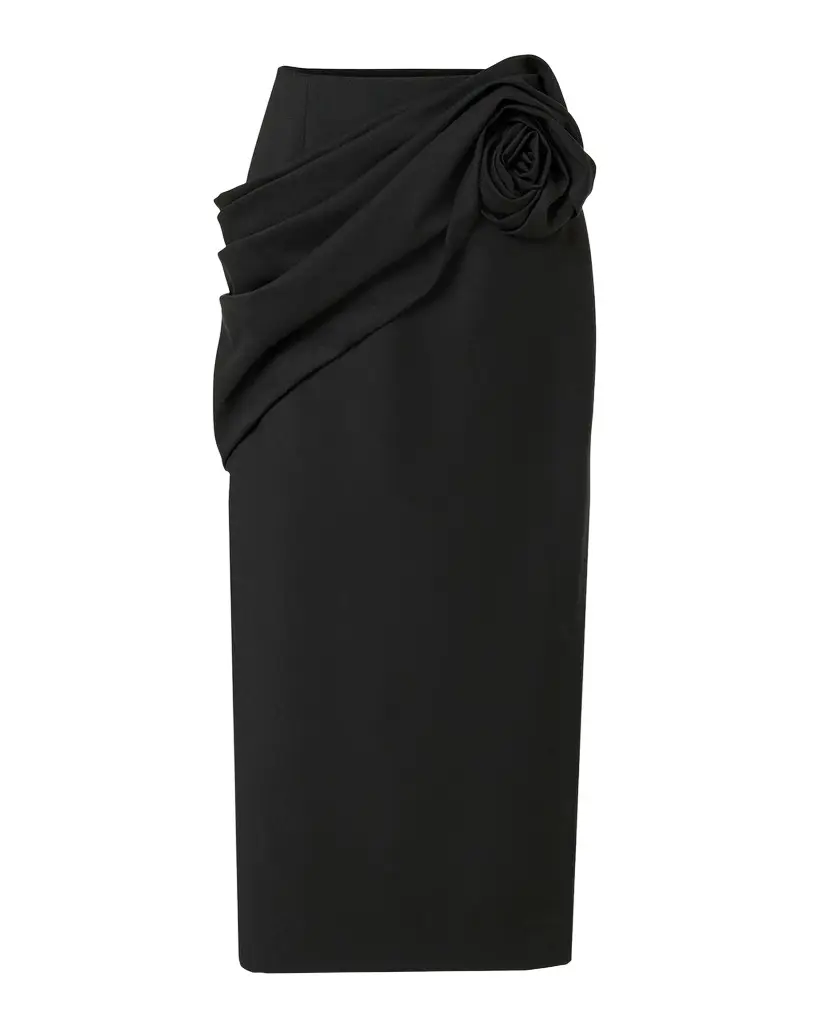 Carolina Herrera Draped Rose Slit Midi Skirt | Image 1 Carolina Herrera Draped Rose Slit Midi Skirt | Image 1