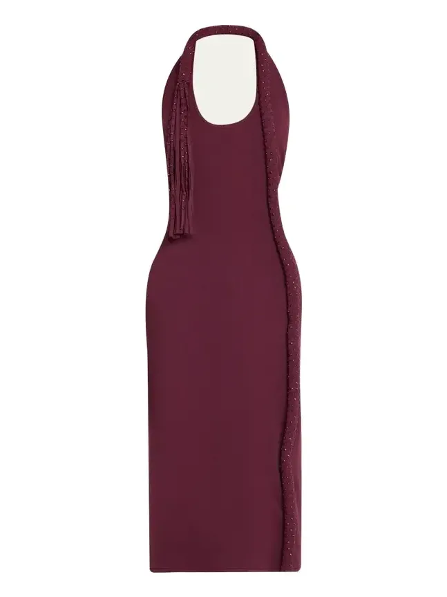 Mane Embellished Halter Midi Dress Mane Embellished Halter Midi Dress