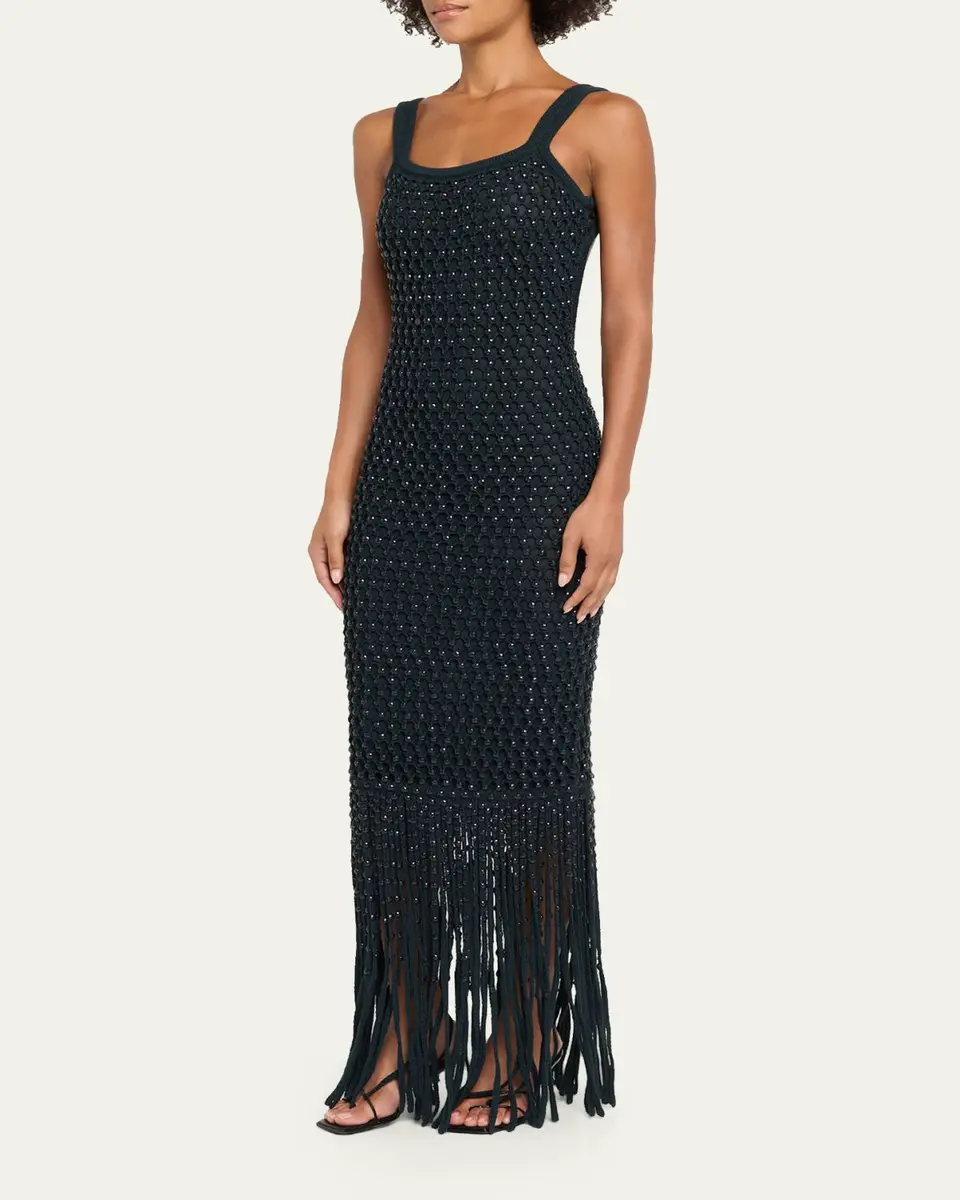 Diotima Gala Embellished Net Fringe Backless Gown | Thumbnail 4