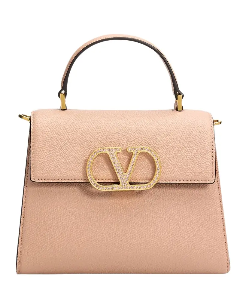Valentino Garavani Small Crystal VLogo Leather Top-Handle Bag | Image 1 Valentino Garavani Small Crystal VLogo Leather Top-Handle Bag | Image 1