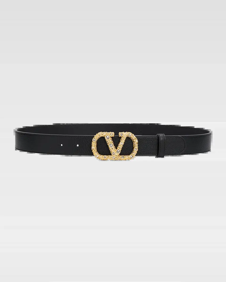 Valentino Garavani VLogo Signature Belt In Shiny Calfskin with Crystals | Thumbnail 2