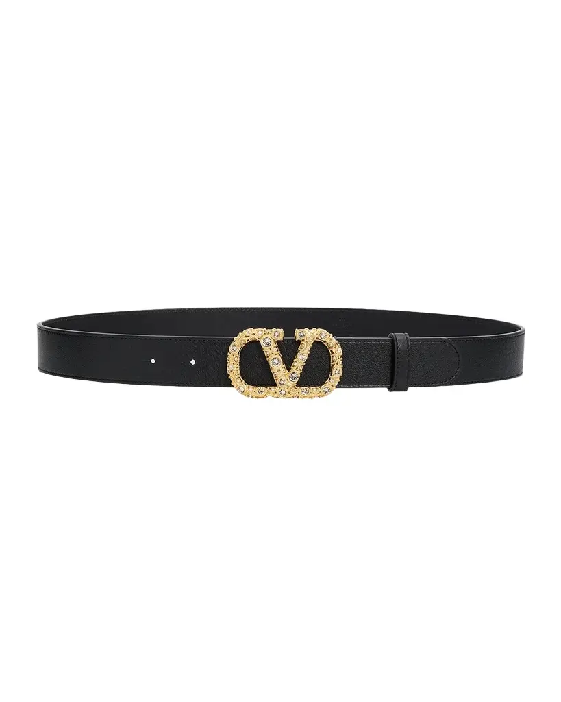 Valentino Garavani VLogo Signature Belt In Shiny Calfskin with Crystals